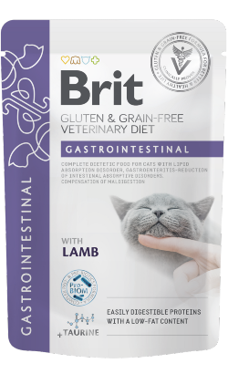 Alimento húmido Veterinário para Gatos Brit Gluten & Grain-Free Veterinary Diet Cat Gastrointestinal Lamb in Gravy | Wet (Saqueta) | 12 x 85 g