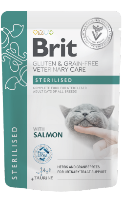 Alimento húmido Veterinário para Gatos Brit Gluten & Grain-Free Veterinary Diet Cat Sterilised Salmon in Gravy | Wet (Saqueta) | 12 x 85 g