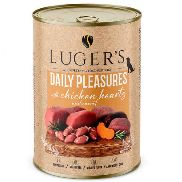 Luger's Daily Pleasures - Alimento húmido para cão adulto - Corações de galinha e cenoura 400g