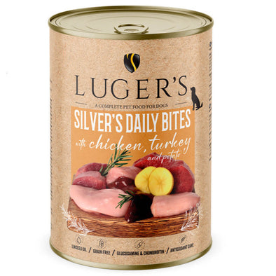 Luger's Silver's Daily Bites - Alimento húmido para cão sénior - Frango, peru e batata 400g