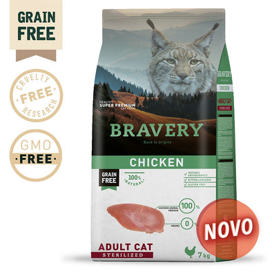 BRAVERY CHICKEN ADULT CAT STERILIZED (GRAIN FREE)(600g, 2kg ou 7kg)